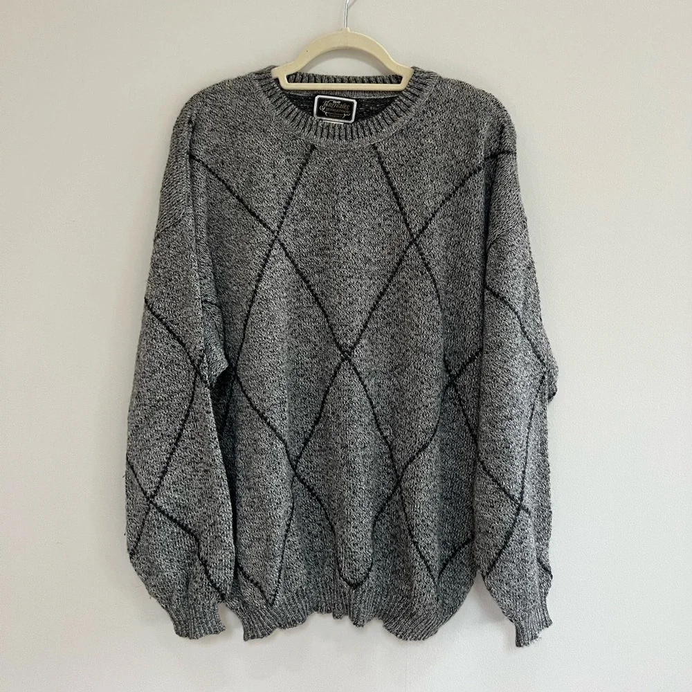 Britches of Georgetowne 100% Alpaca Wool Crewneck Sweater, Gray, XL